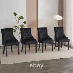 Set of 2 Black Velvet Dining Chairs Tufted High Back for Dining Room Kitchen