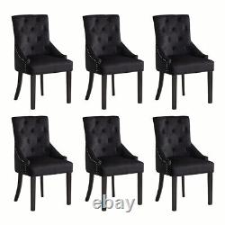 Set of 2 Black Velvet Dining Chairs Tufted High Back for Dining Room Kitchen