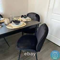 Set of 2 Black Velvet Dining Chairs with Black Legs Jenna