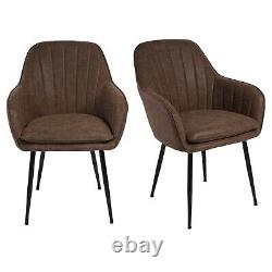 Set of 2 Brown Faux Leather Tub Dining Chairs Logan LOG030