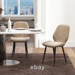 Set of 2 Brown Kitchen Chairs Fabric Dining Chairs Steel Legs Armless High Back