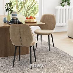 Set of 2 Brown Kitchen Chairs Fabric Dining Chairs Steel Legs Armless High Back