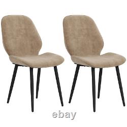 Set of 2 Brown Kitchen Chairs Fabric Dining Chairs Steel Legs Armless High Back