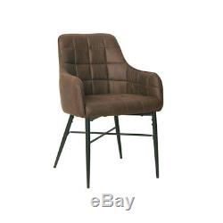 Set of 2 Brown Retro Dining Chairs Armchair Upholstered Back and Cushion