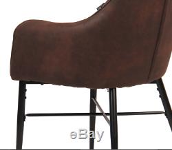 Set of 2 Brown Retro Dining Chairs Armchair Upholstered Back and Cushion