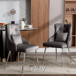 Set of 2 Button Pattern Dining Chair Upholstered Armchair Metal Leg Chairs Grey