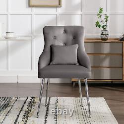 Set of 2 Button Pattern Dining Chair Upholstered Armchair Metal Leg Chairs Grey