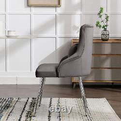 Set of 2 Button Pattern Dining Chair Upholstered Armchair Metal Leg Chairs Grey