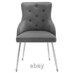 Set of 2 Button Pattern Dining Chair Upholstered Armchair Metal Leg Chairs Grey