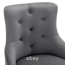 Set of 2 Button Pattern Dining Chair Upholstered Armchair Metal Leg Chairs Grey