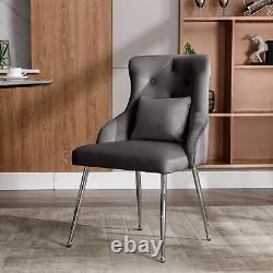 Set of 2 Button Pattern Dining Chair Upholstered Armchair Metal Leg Chairs Grey