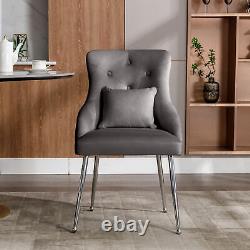 Set of 2 Button Pattern Dining Chair Upholstered Armchair Metal Leg Chairs Grey