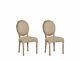 Set Of 2 Classic Dining Chair Round Back Beige Upholstered Pine Wood Legs Vernal