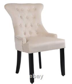 Set of 2 Cream Velvet Dining Chairs, Ring Knocker, Velvet Upholstered