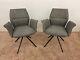Set Of 2 Curved Backrest Armchairs Grey Linen Dining Chairs Black Legs
