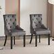 Set Of 2 Dark Grey Velvet Dining Chairs Tufted High Back For Dining Room Kitchen