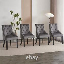 Set of 2 Dark Grey Velvet Dining Chairs Tufted High Back for Dining Room Kitchen