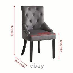 Set of 2 Dark Grey Velvet Dining Chairs Tufted High Back for Dining Room Kitchen
