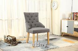 Set of 2 Dining Accent Chair Curved Button Tufted Fabric Upholstered Scoop