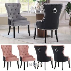 Set of 2 Dining Chair Velvet Upholstered Seat Luxury Studded Kitchen Armchair UK