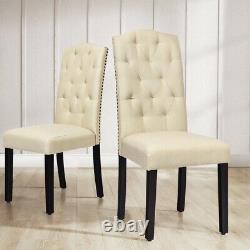 Set of 2 Dining Chairs Ergonomic High Backrest Upholstered Fabric Leisure chair