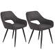 Set Of 2 Dining Chairs Fabric Armchairs Upholstered Seat Charcoal Black Grey