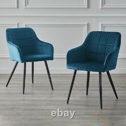 Set of 2 Dining Chairs Lint Upholstered Metal Legs Reception Tub Chair Dark Blue