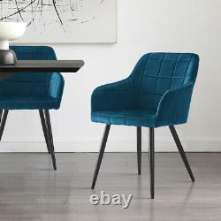 Set of 2 Dining Chairs Lint Upholstered Metal Legs Reception Tub Chair Dark Blue