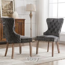 Set of 2 Dining Chairs Modern High Back Velvet Kitchen Chair with Wood Legs Home