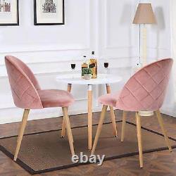 Set of 2 Dining Chairs Soft Velvet Seat Wooden Look Metal Legs Modern Rose Pink