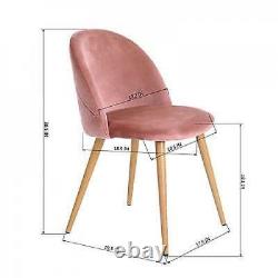Set of 2 Dining Chairs Soft Velvet Seat Wooden Look Metal Legs Modern Rose Pink