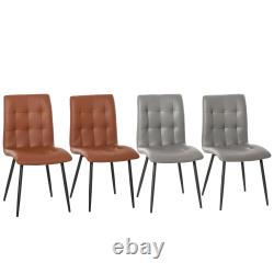 Set of 2 Dining Chairs Upholstered High Back PU Leather Seat with Metal Legs