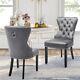 Set Of 2 Dining Chairs Upholstered High Back Soft Padded Seat Fabric Chairs Grey