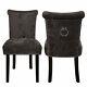Set Of 2 Dining Chairs With Knocker High Back Velvet Upholstered Seat Wood Legs