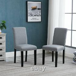 Set of 2 Dining Room Gray Dining Chairs High Back Fabric Upholstered with Rivets