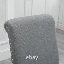 Set of 2 Dining Room Gray Dining Chairs High Back Fabric Upholstered with Rivets