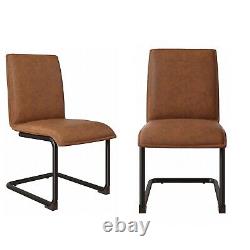 Set of 2 Faux Leather Cantilever Tan Dining Chairs Lucas LCS001