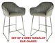 Set Of 2 Grey Velvet High Bar Chairs Stool Kitchen/dining/breakfast Bar Chairs
