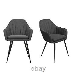 Set of 2 Grey Faux Leather Dining Tub Chairs with Black Legs Logan