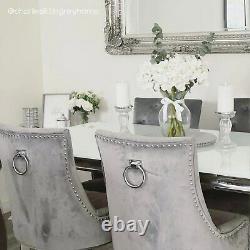 Set of 2 Grey Knocker Chairs in Velvet with Chrome Legs & Studs Jade Bo JAD006