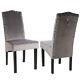 Set Of 2 Grey Plush Velvet Dining Chairs Studded Knocker Back Upholstered Seat