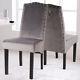 Set Of 2 Grey Plush Velvet Dining Chairs Upholstered Seat Studded Knocker Back