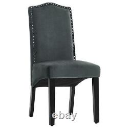 Set of 2 Grey Plush Velvet Dining Chairs Upholstered Seat Studded Knocker Back