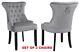 Set Of 2 Grey Velvet Dining Chairs, Ring Knocker, Velvet Upholstered