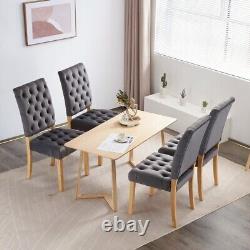 Set of 2 Grey Velvet Dining Chairs Tufted Padded Seat Wood Legs Dining Room Home