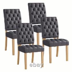 Set of 2 Grey Velvet Dining Chairs Tufted Padded Seat Wood Legs Dining Room Home