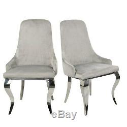 Set of 2 Grey Velvet Dining Chairs with Silver Legs Angelica ANE002