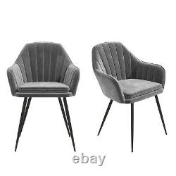 Set of 2 Grey Velvet Dining Tub Chairs with Black Legs Logan
