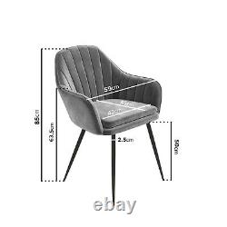 Set of 2 Grey Velvet Dining Tub Chairs with Black Legs Logan
