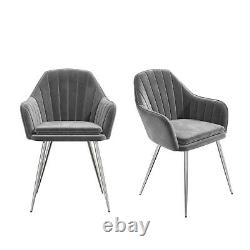 Set of 2 Grey Velvet Dining Tub Chairs with Chrome Legs Logan LOG005